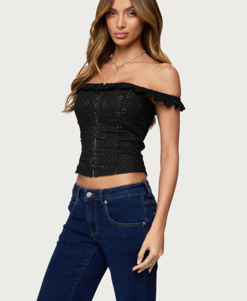Women's Jordana Ruffle Eyelet Off Shoulder Top