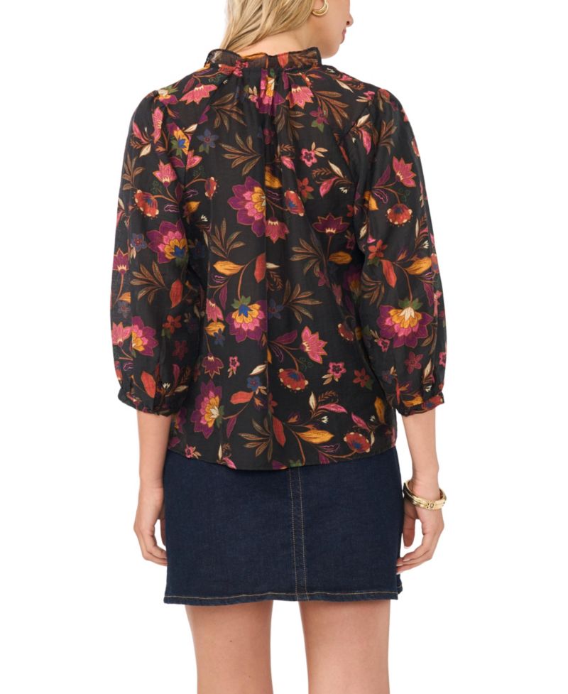 Women's Ruffle V-Neck Peasant-Sleeve Top