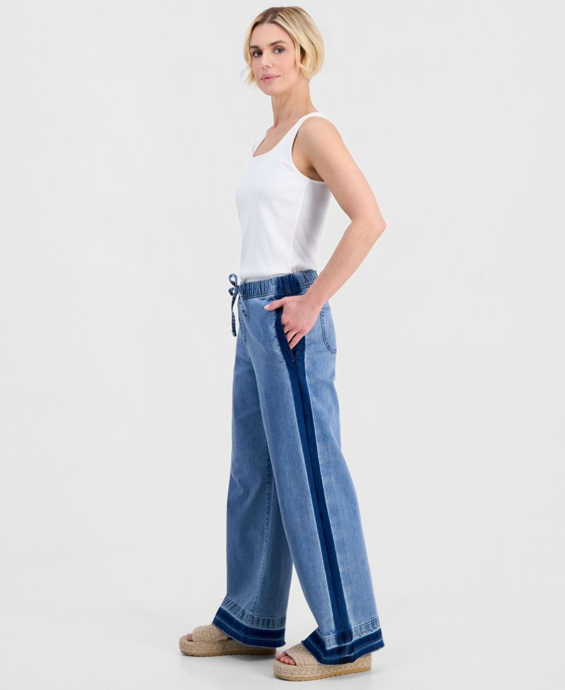 Petite High-Rise Two-Tone Pull-On Wide-Leg Pants