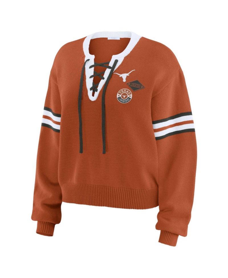 Women's Texas Orange Texas Longhorns Lace-Up Pullover Sweater