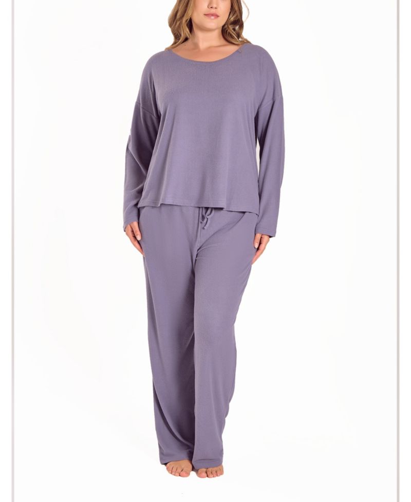 Plus Size Baby Waffle Stretch Knit Long-Sleeve Pajama Set