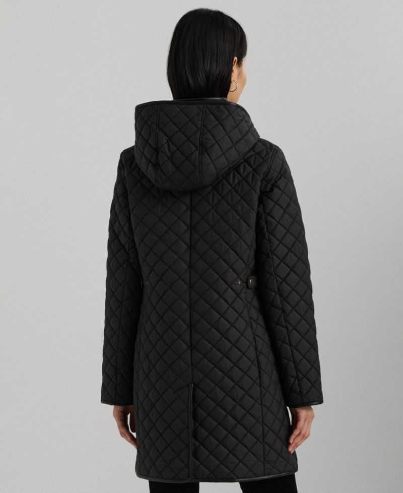 Petite Hooded Quilted Faux-Suede-Trim Coat