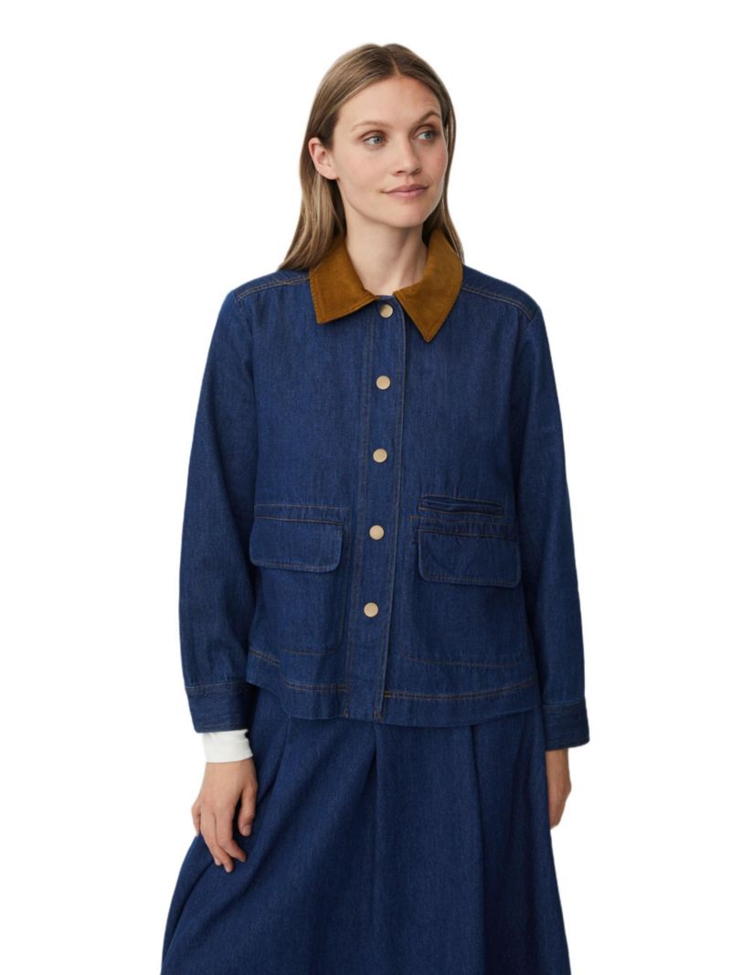 Women's Long Sleeve Velvet Collared Denim Jacket