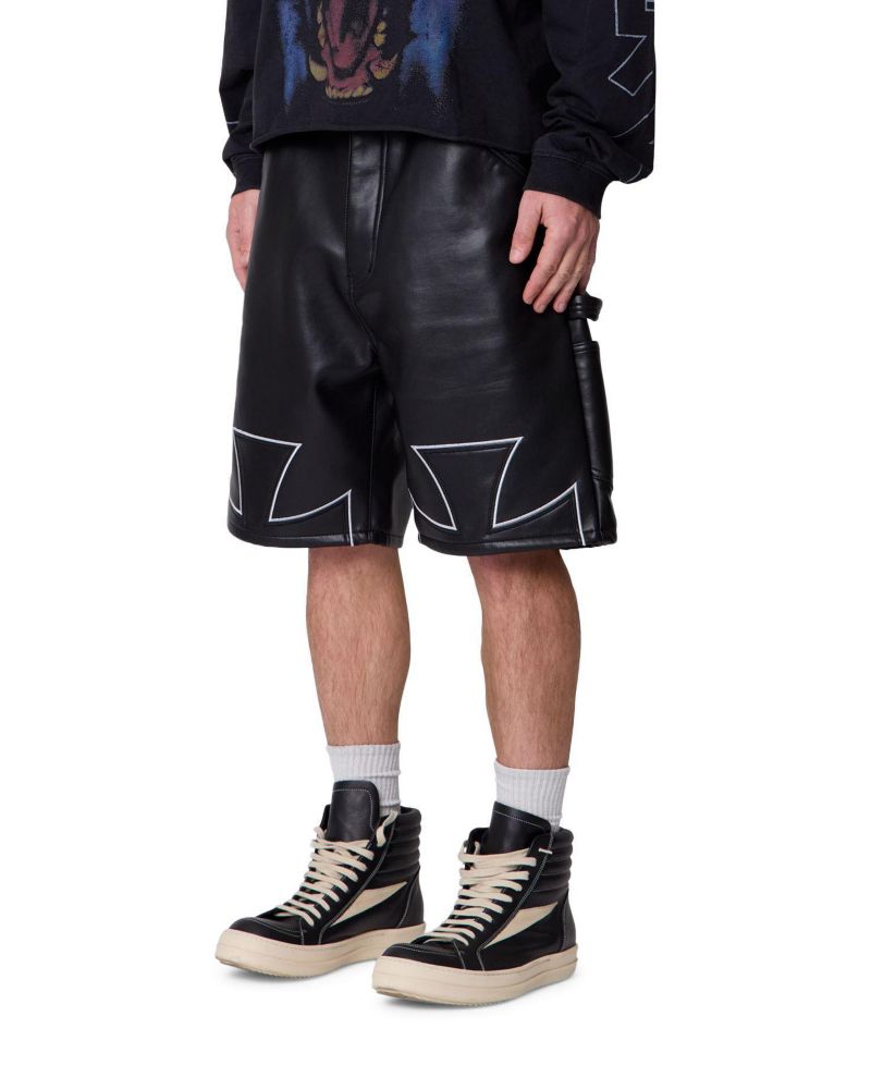 Men's Ultra Baggy Iron Cross Leather Shorts