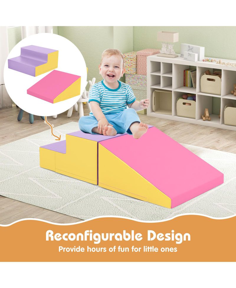 2-Piece Step and Slide Climber for Infants and Toddlers Baby Soft Play Set Foam Blocks