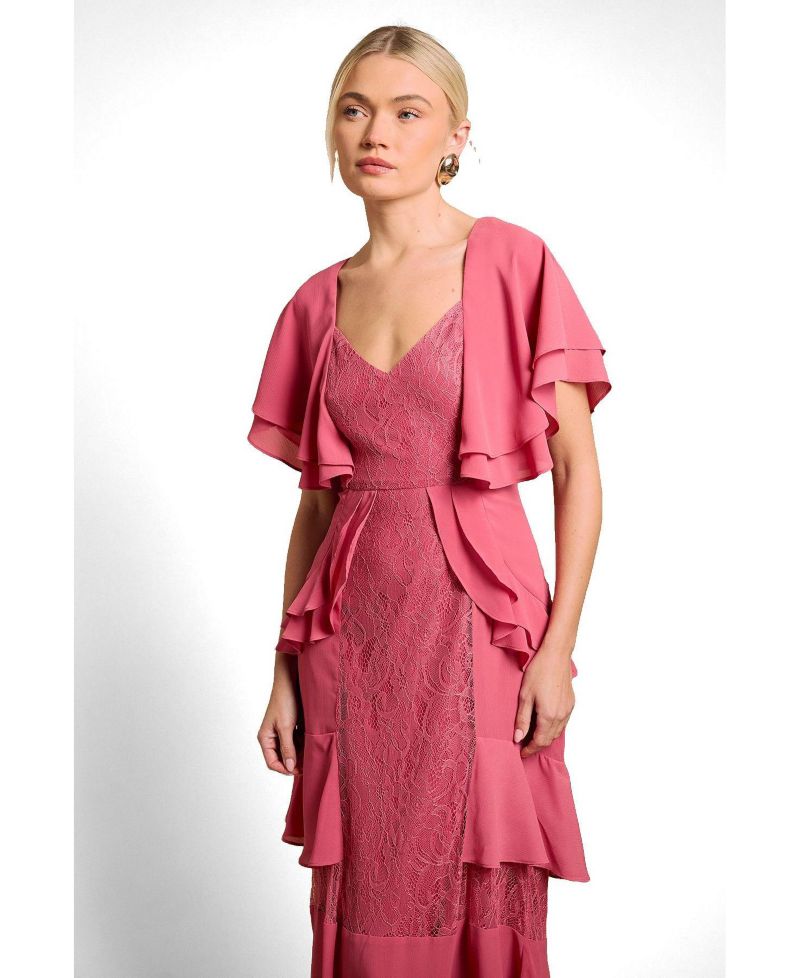 Women's Lace Ruffle V-Neck Dress