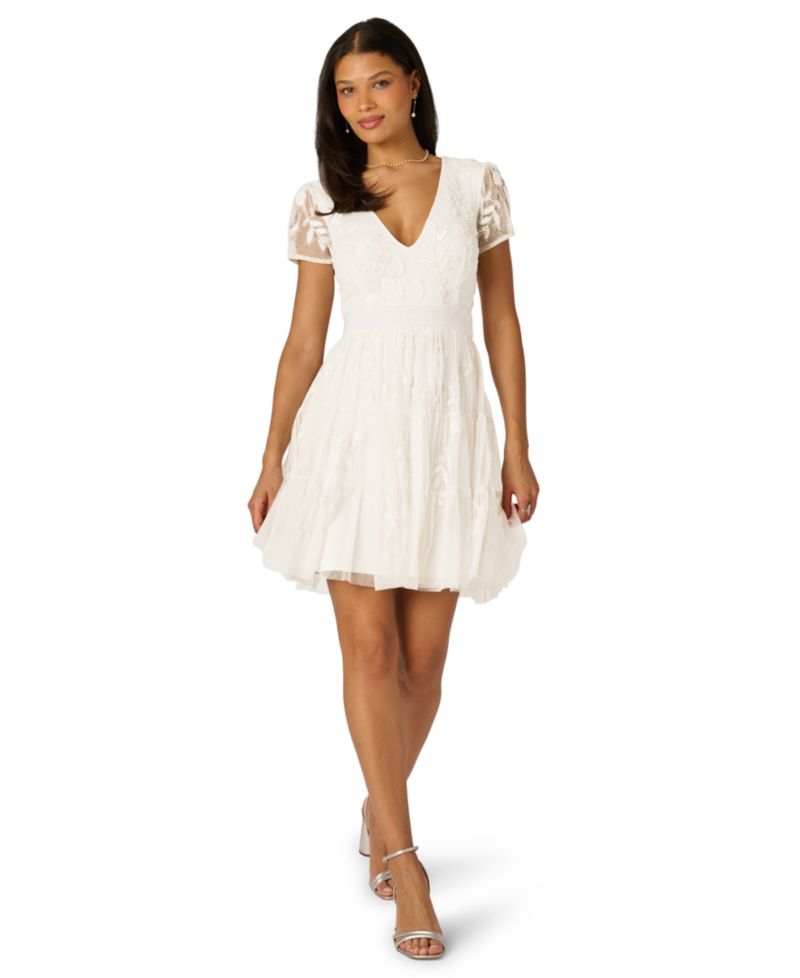 Women's V-Neck Beaded Mesh Dress