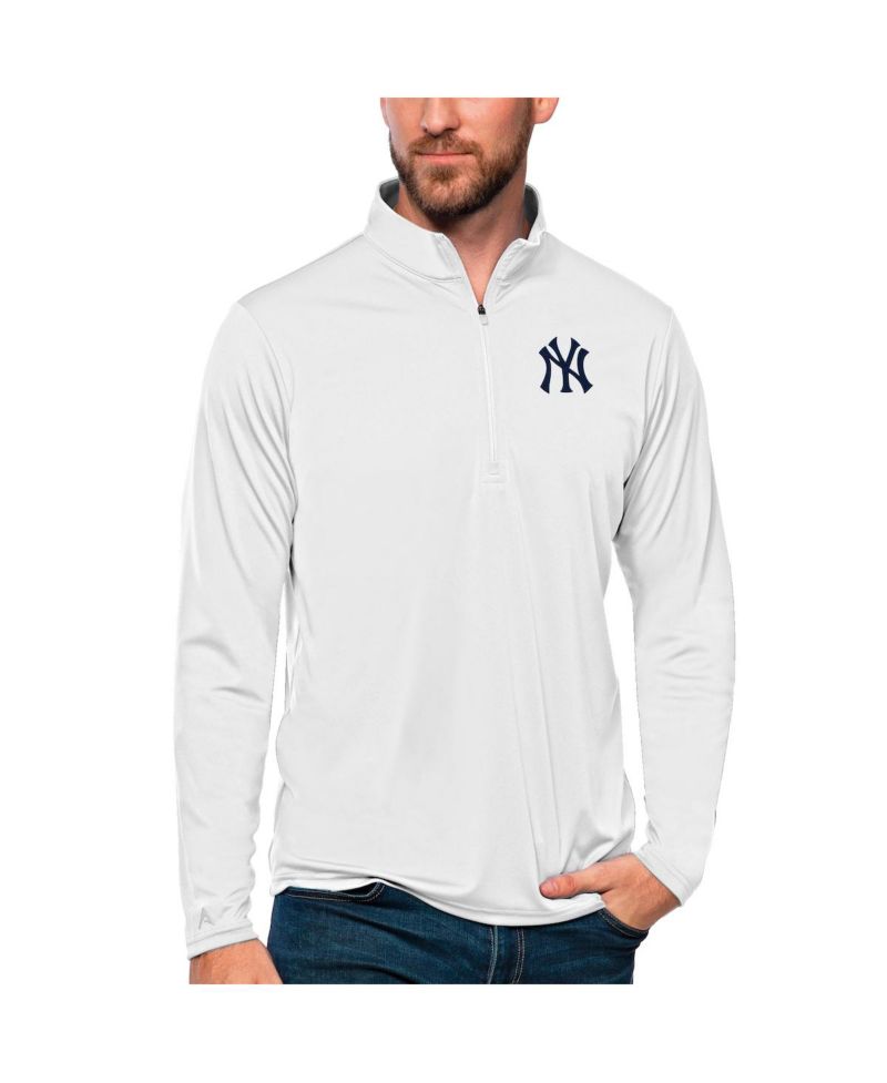 Men's White New York Yankees Tribute Quarter-Zip Pullover Top