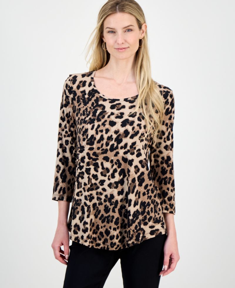 Women's Printed Scoop-Neck 3/4-Sleeve Top