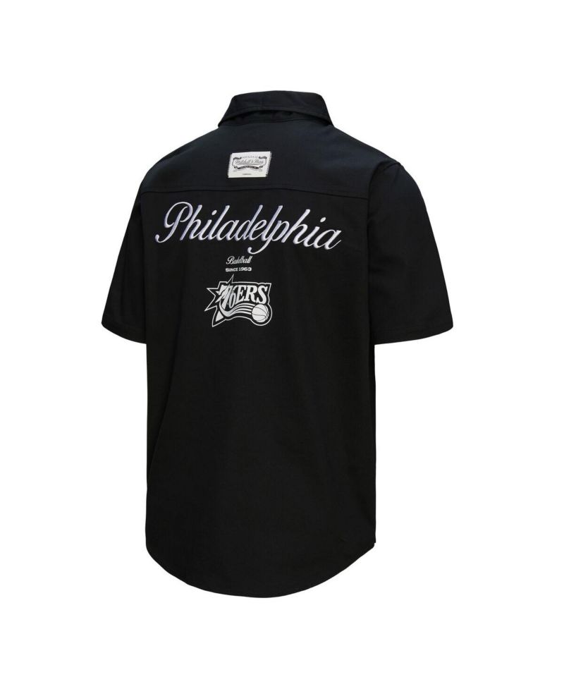 Men's Black Philadelphia 76ers Hardwood Classics Camp Shirt