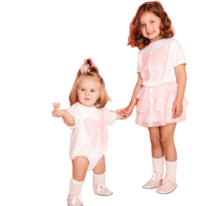 Baby Girls Lace Bow Puff Ink Long Sleeve Romper