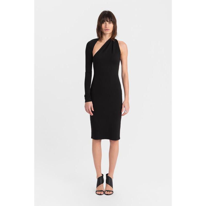 Women's Manhattan One-Shoulder Long-Sleeve Open-Back Fitted Midi Dress