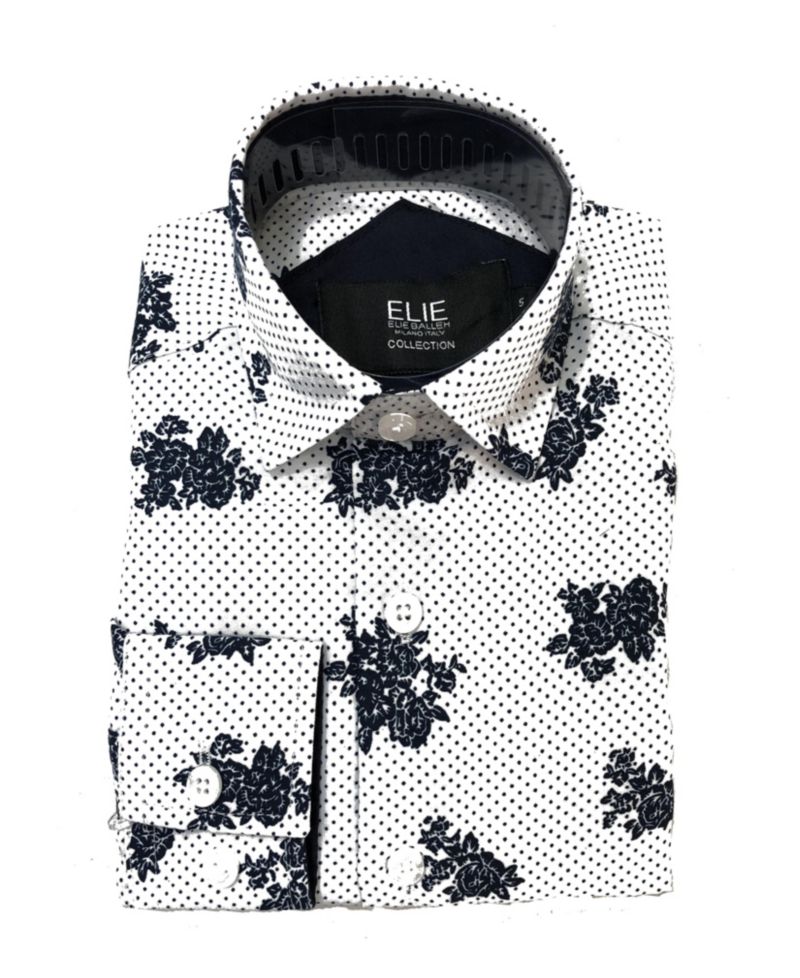 Little Boys White Floral Print Button-Down Slim Fit Shirt