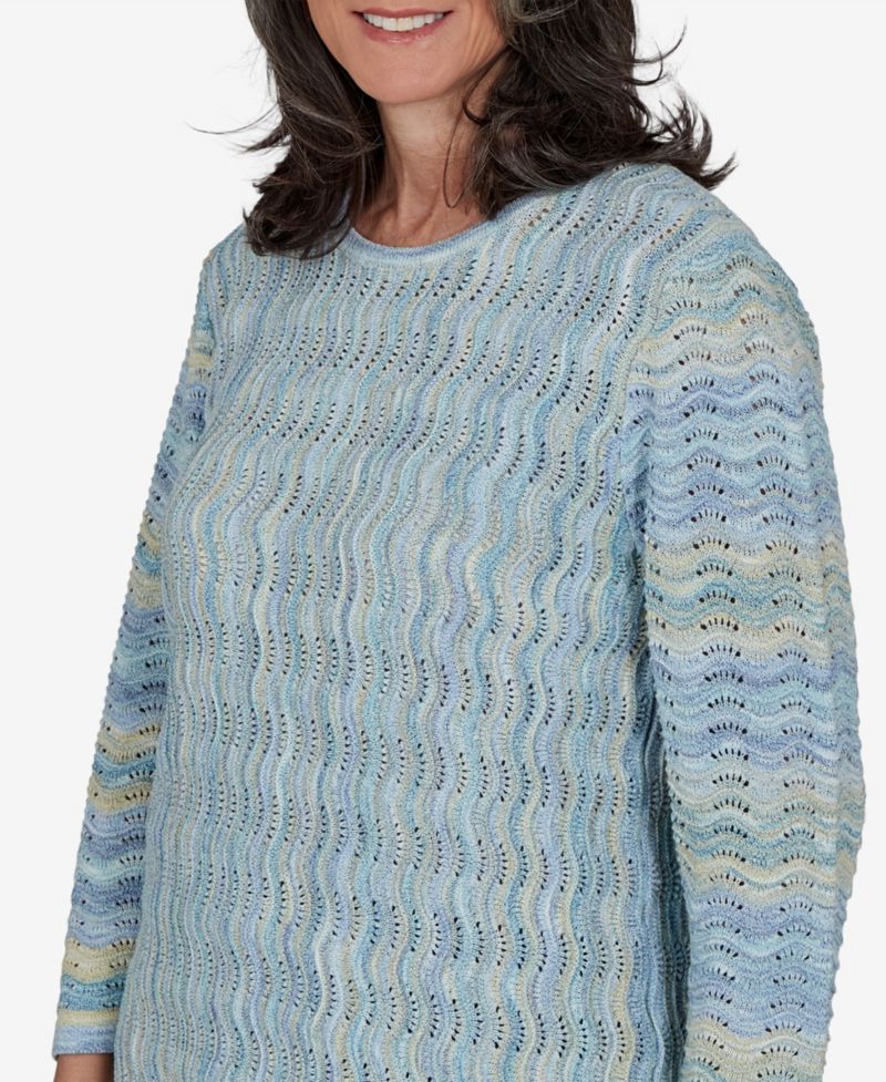 Women's Provence Scalloped Stripes Textured Sweater