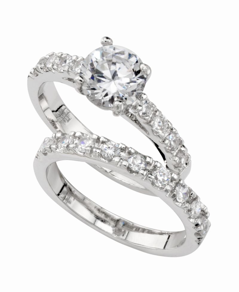 Cubic Zirconia (3 ct. t.w.) Engagement Ring Set in Fine Silver Plate