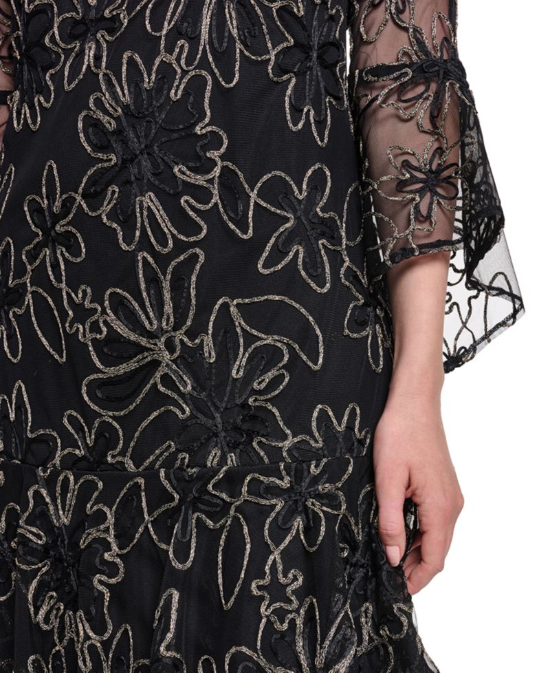 Petite A-Line Bell-Sleeve Floral-Print Dress