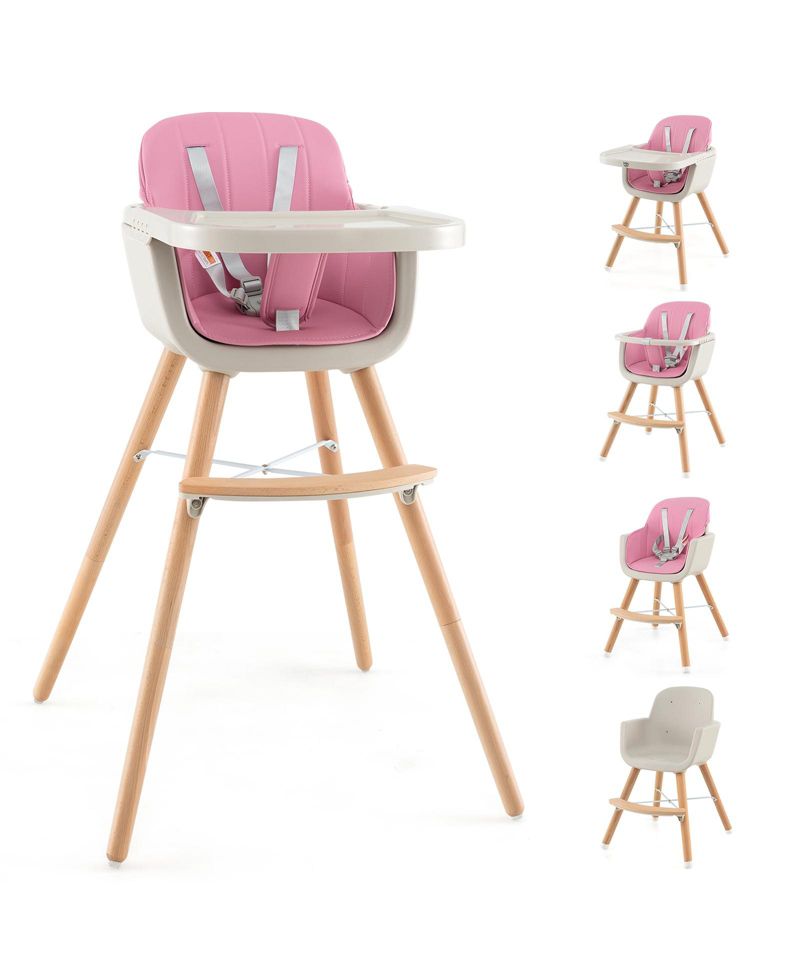 3-in-1 Convertible Wooden Baby High Chair with Cushion