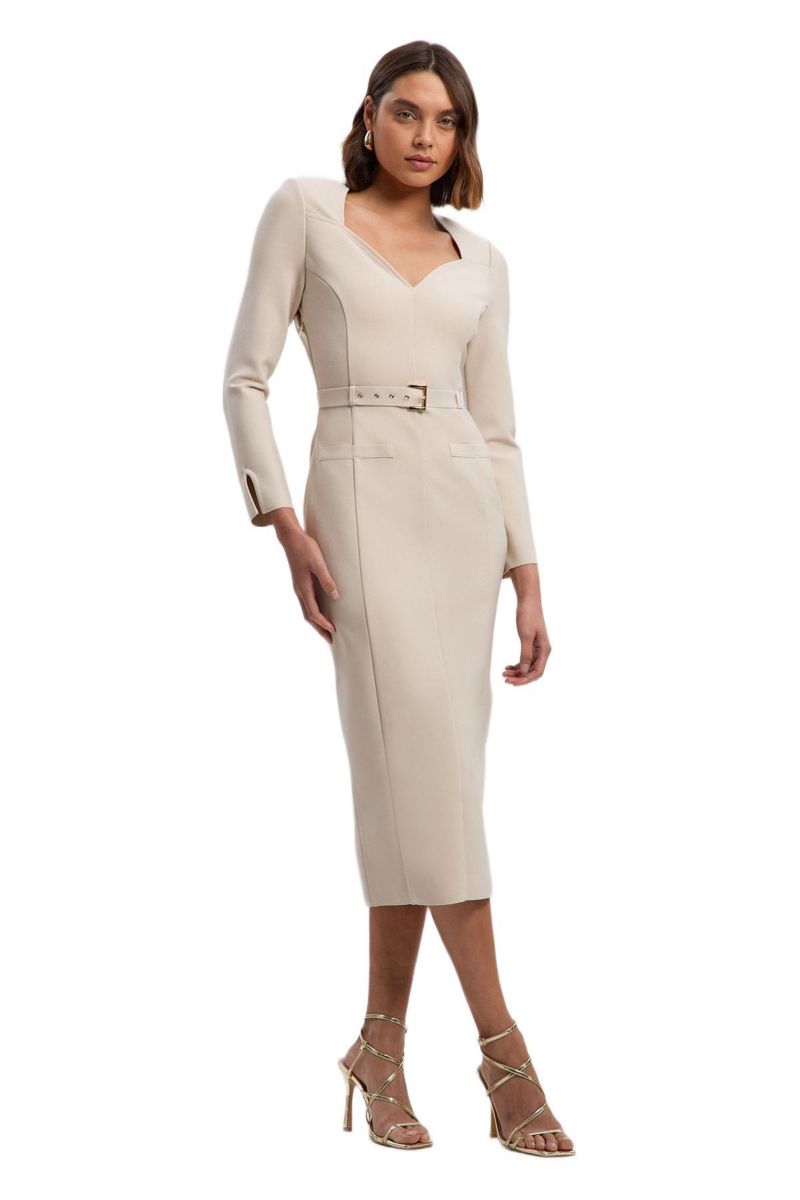 Women's Figure Form Bandage Belted Midi Dress