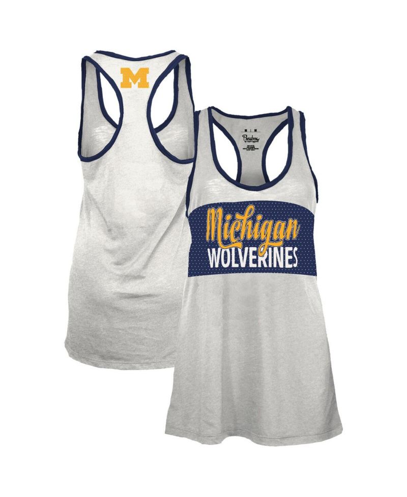 Women's White/Navy Michigan Wolverines Tracy Racerback Burnout Tank Top