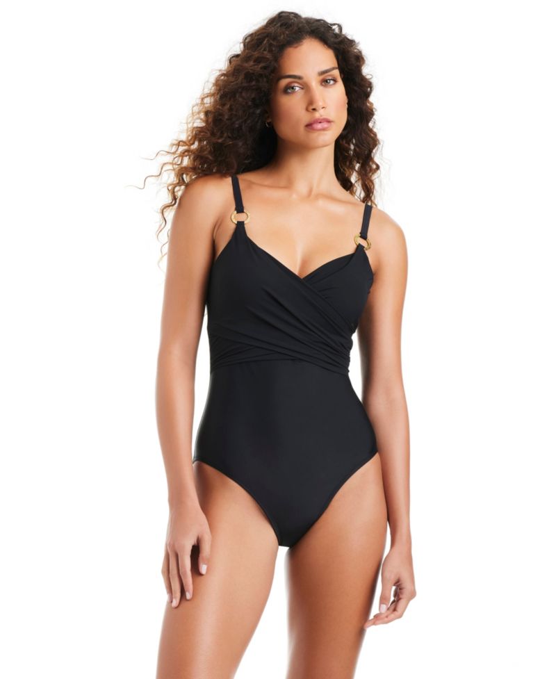 Women's Solid Essentials V-Neck One-Piece Swimsuit