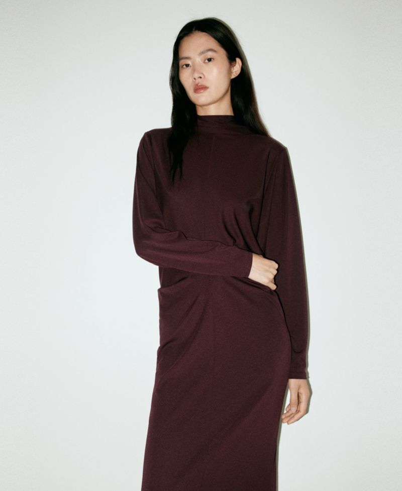 Women's Wraparound Lapel Collar Long-Sleeve Wrap Dress