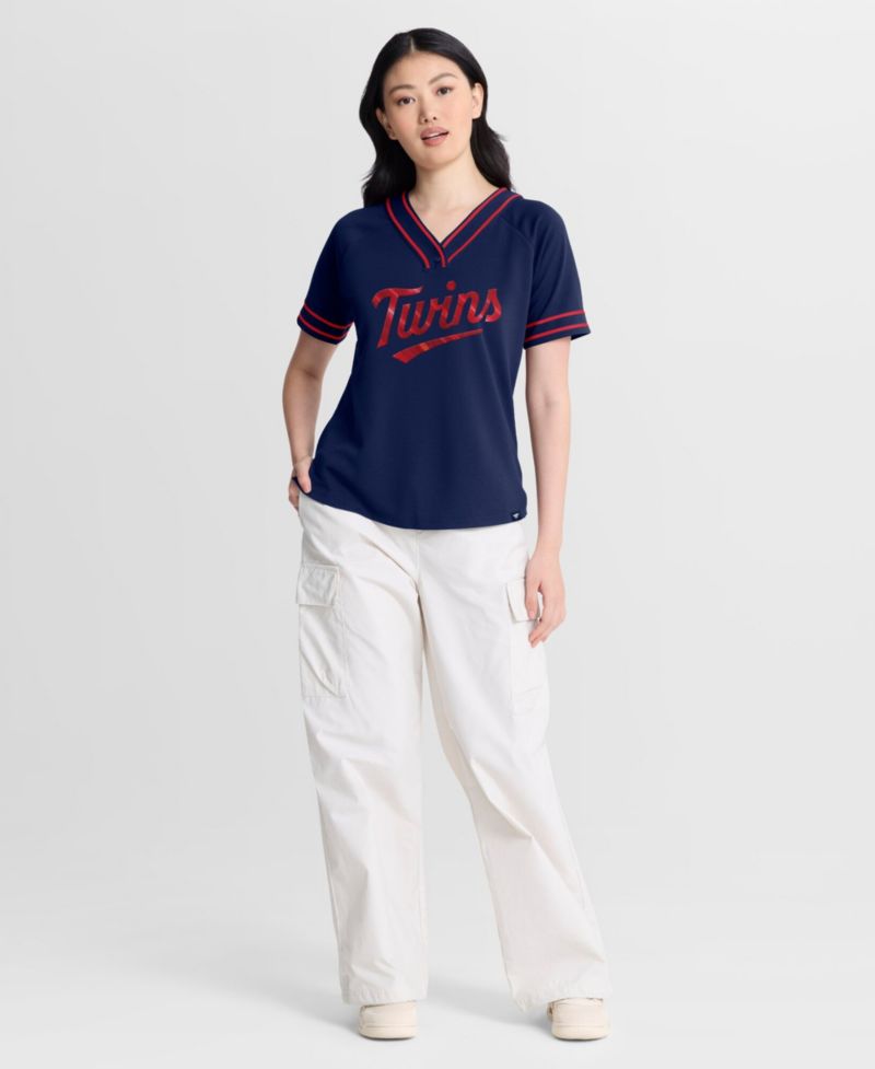 Women's Navy Minnesota Twins Diva Race Ahead Raglan V-Neck T-Shirt