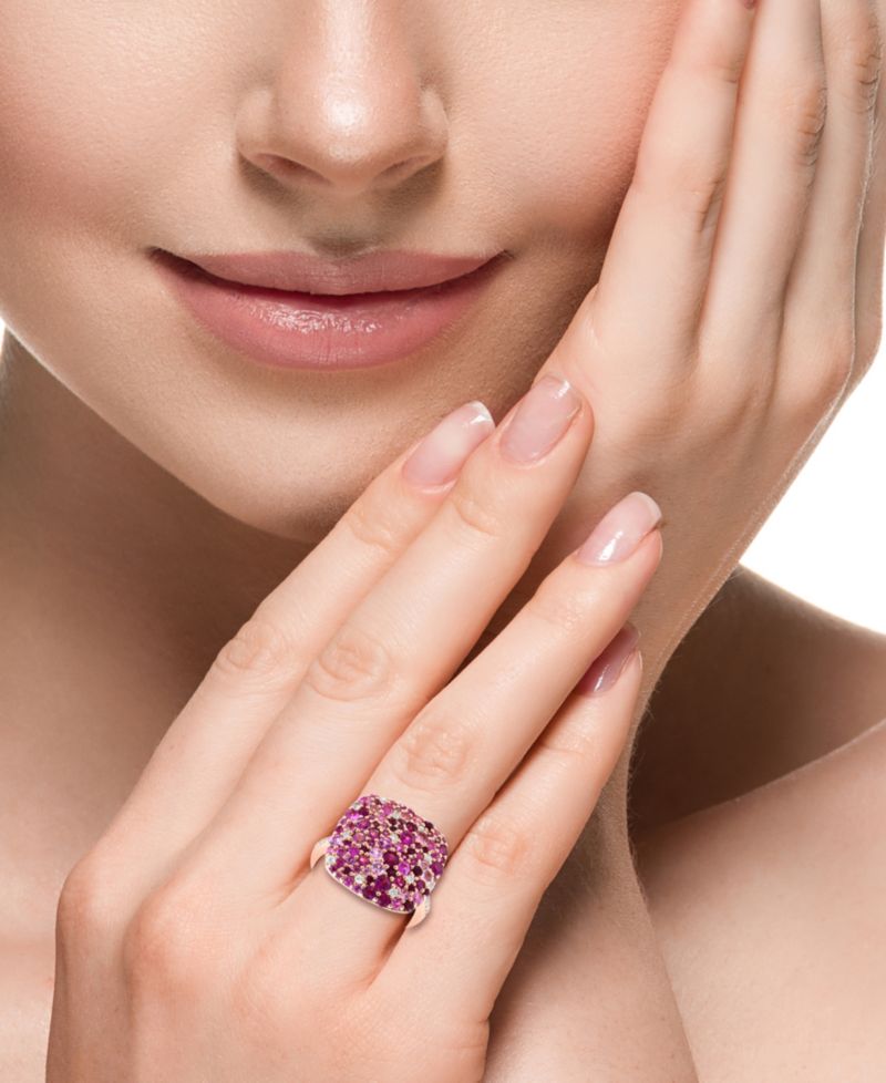 EFFY® Multi-Gemstone (2-3/4 ct. t.w.) & Diamond (1/10 ct. t.w.) Cluster Ring in Rose Gold-Plated Silver