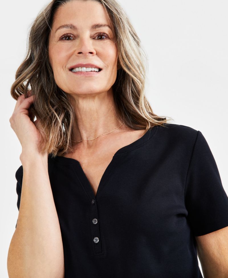 Women's Short-Sleeve Cotton Henley Top