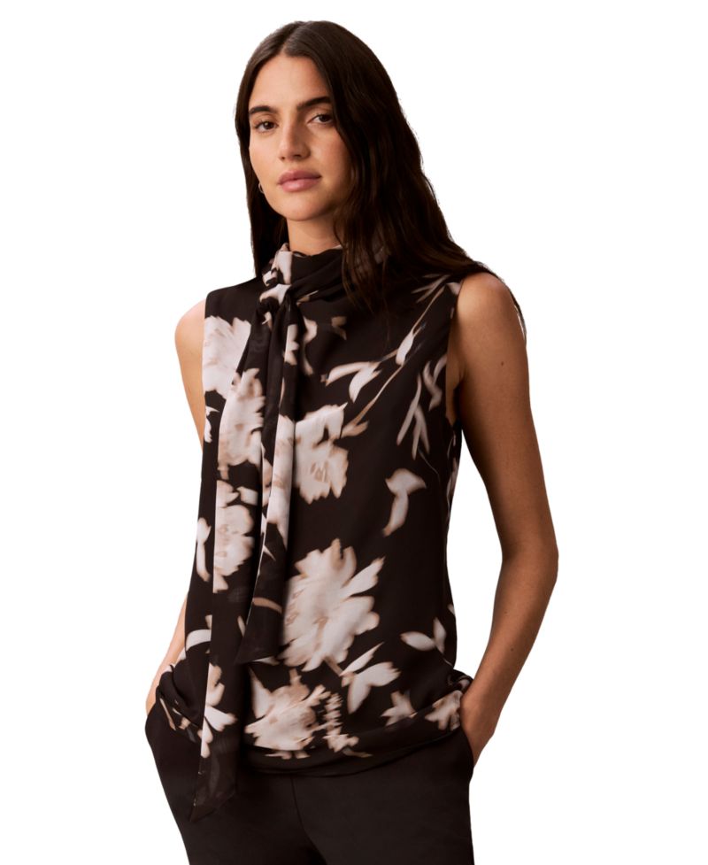 Women's Scarf-Neck Floral-Print Top