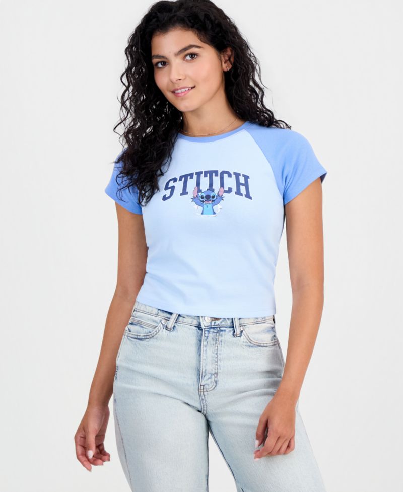 Juniors' Stitch Ribbed Crewneck Raglan Tee