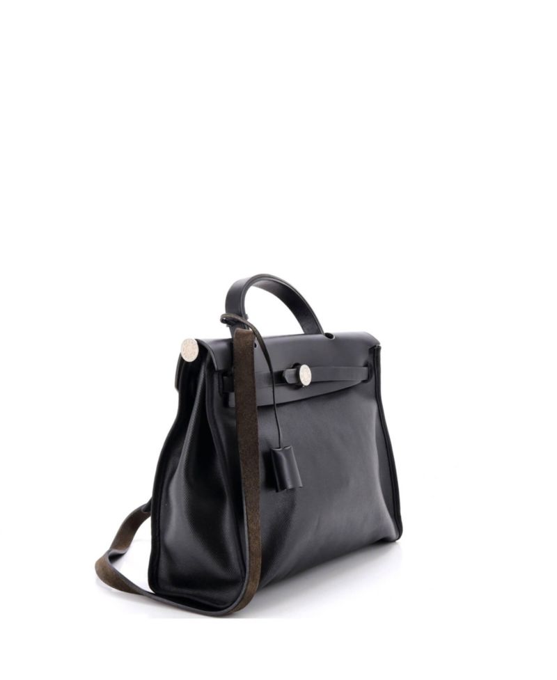 Pre-Owned Herm&egrave;s Herbag Zip Berline Top-Handle Canvas and Leather Tote