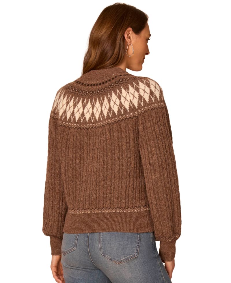 Petite Fair Isle Cable-Knit Mock Neck Sweater