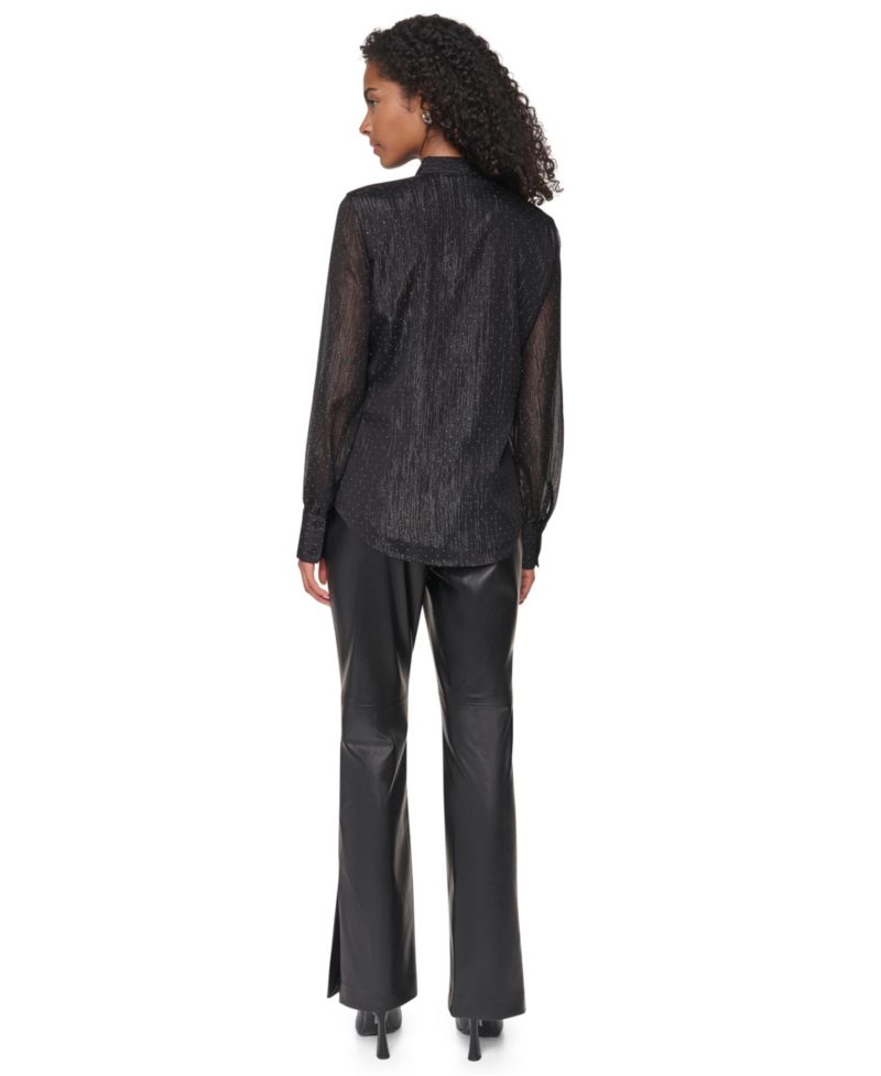 Petite Long-Sleeve Tie-Neck Button-Up Blouse