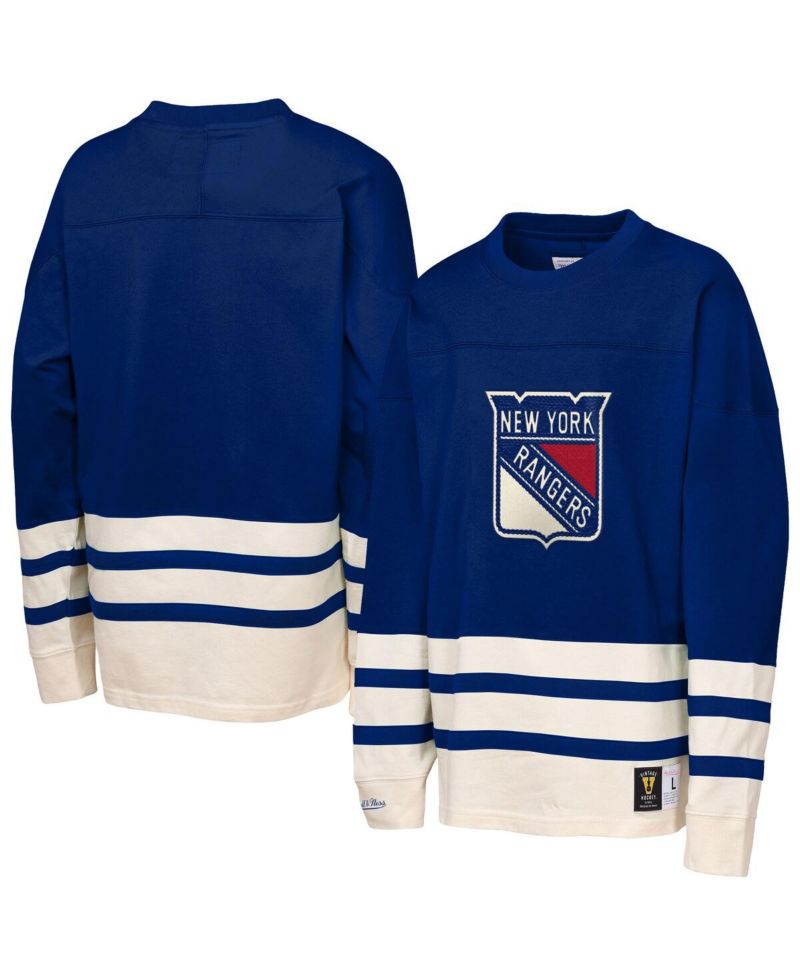Big Boys and Girls Blue New York Rangers Chainstitch Heavyweight Long Sleeve T-Shirt
