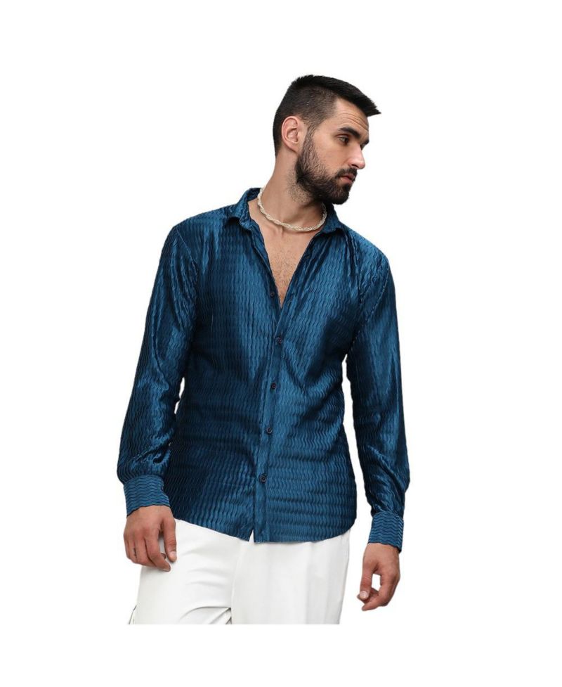 Men's Aegean Blue Curly-Creased Shirt