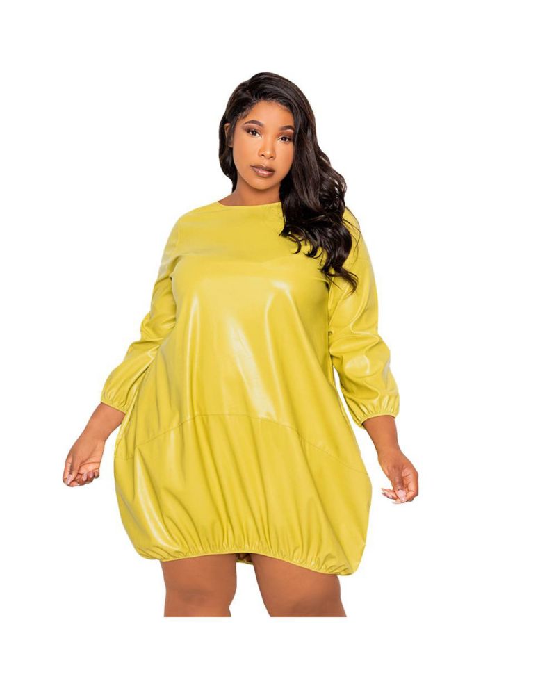 Plus Size Faux Leather Bubbled Mini Dress