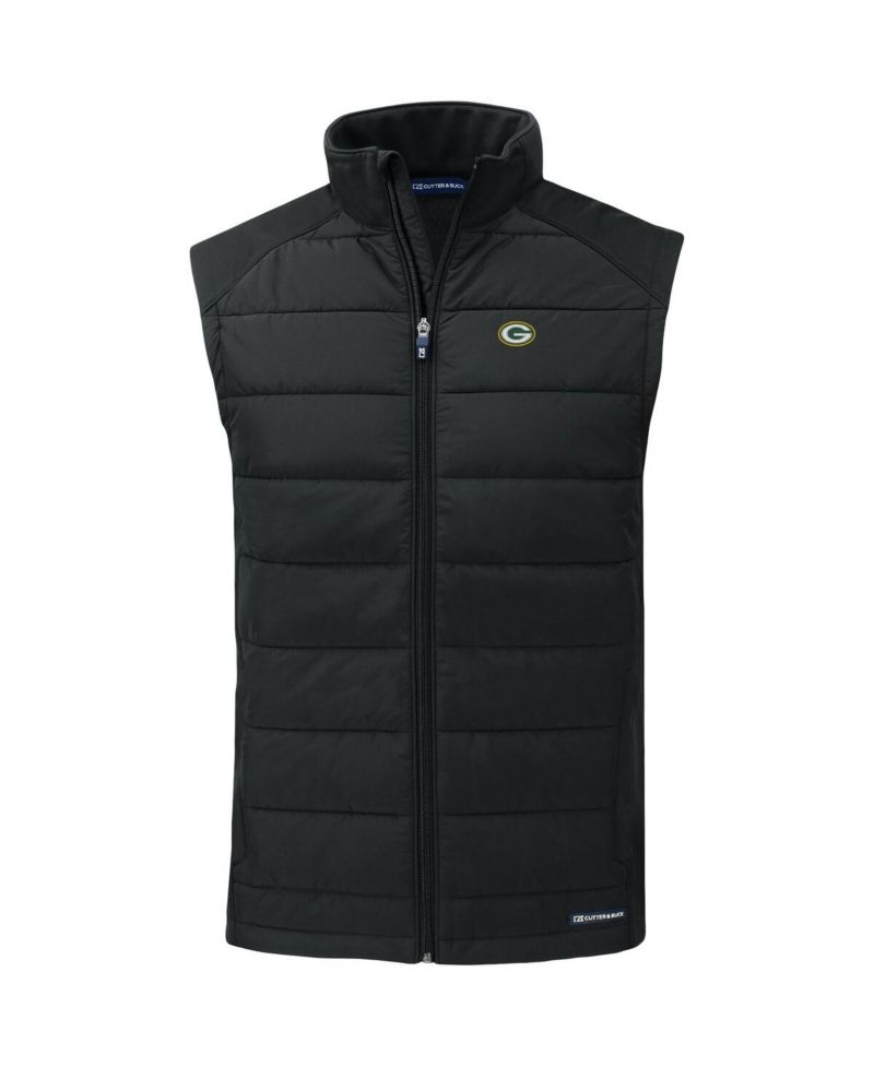 Men's Black Green Bay Packers Primary Mark Evoke PrimaLoft Hybrid Eco Softshell Full-Zip Vest