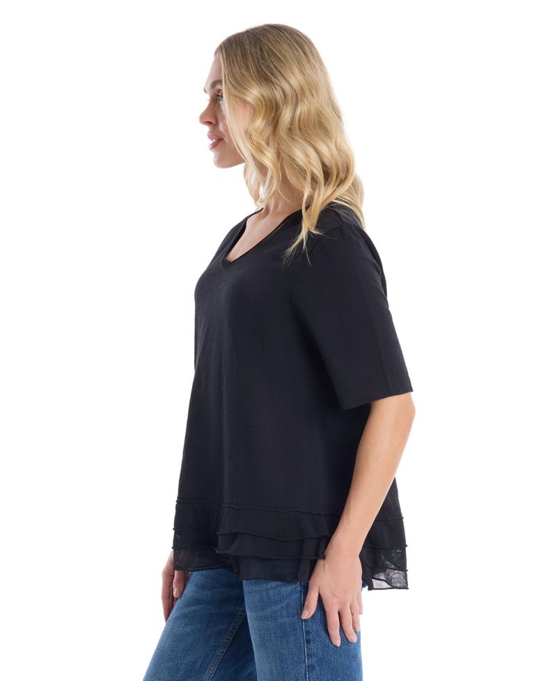 Women's Clothing V-Neck Mixed Media Tee
