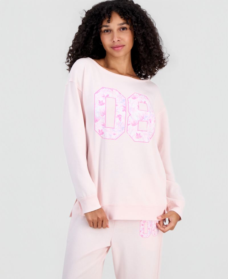 Juniors' 89 Camo Off-the-Shoulder Mineral Wash Boat Neck Sweatshirt