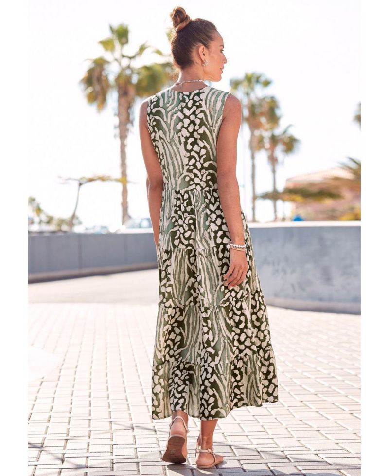 Women's Viscose Animal Print Sleeveless V-Neck Maxi Dress