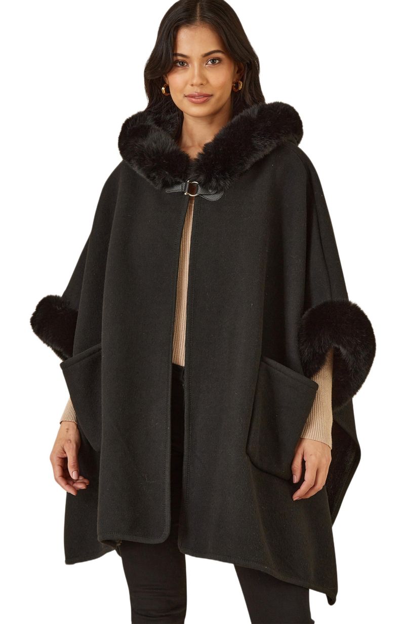 Women's Hooded Fur Cape Jacket
