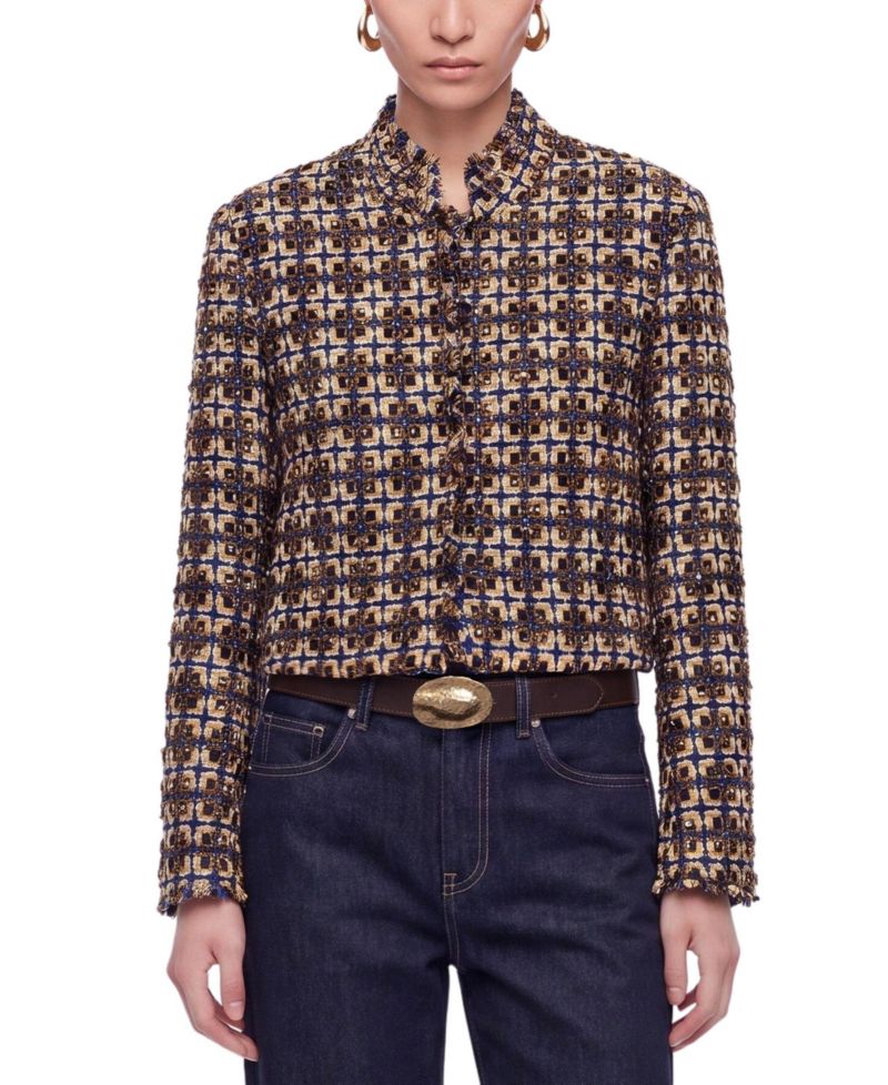 Women's Cropped Tweed Frayed-Edge Jacket
