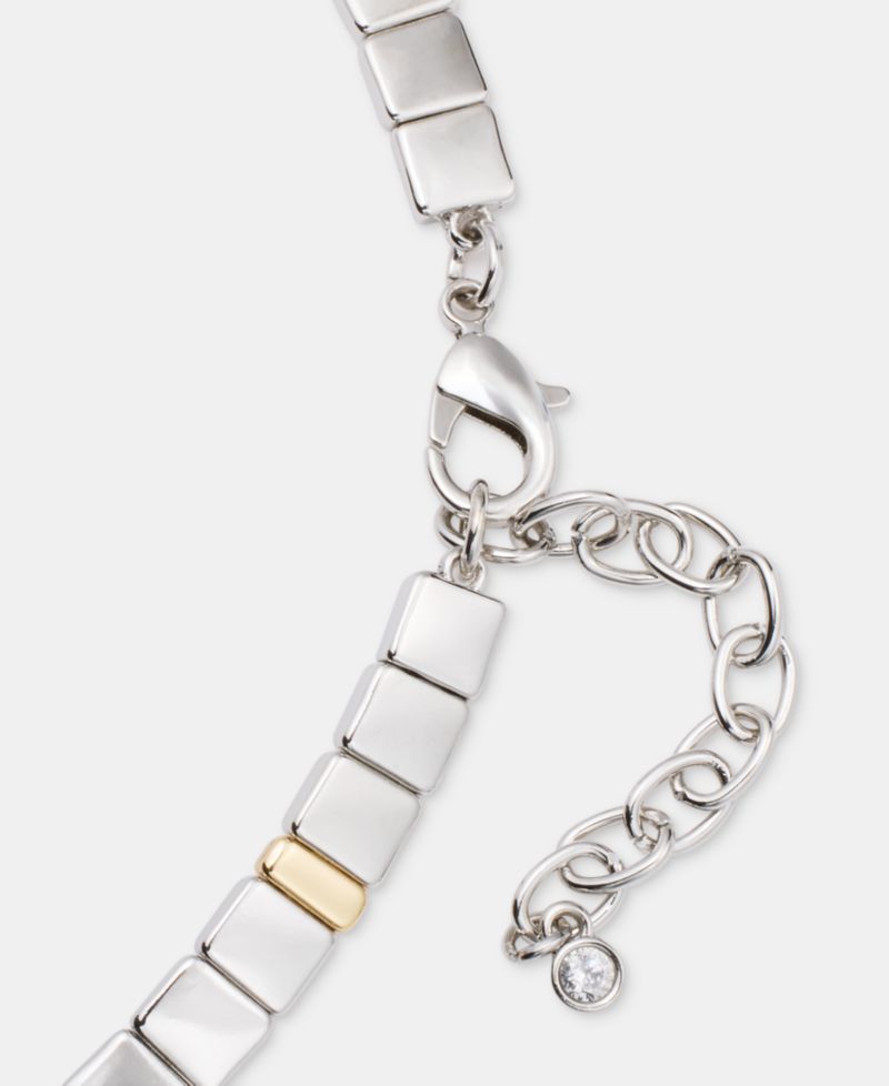Two Tone Square Link Collar Necklace, 16" + 3" extender