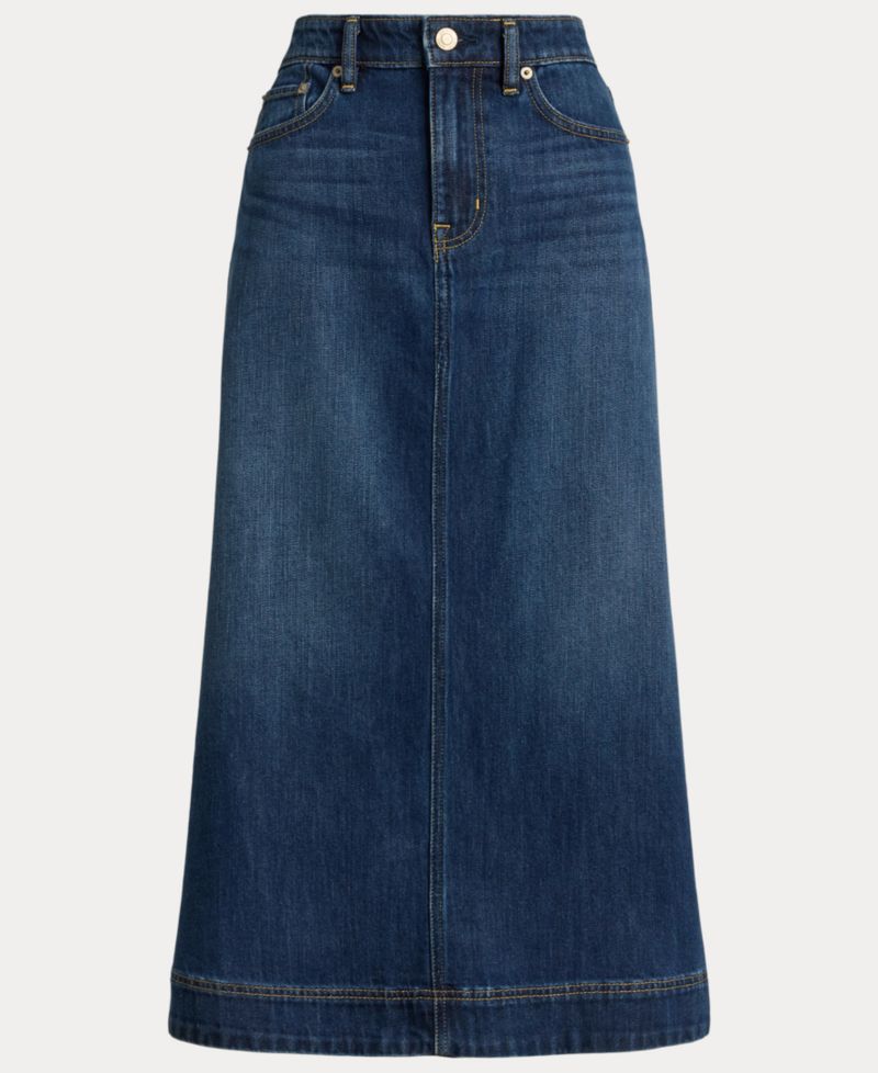 Women's A-Line High-Waisted Midi Denim Skirt