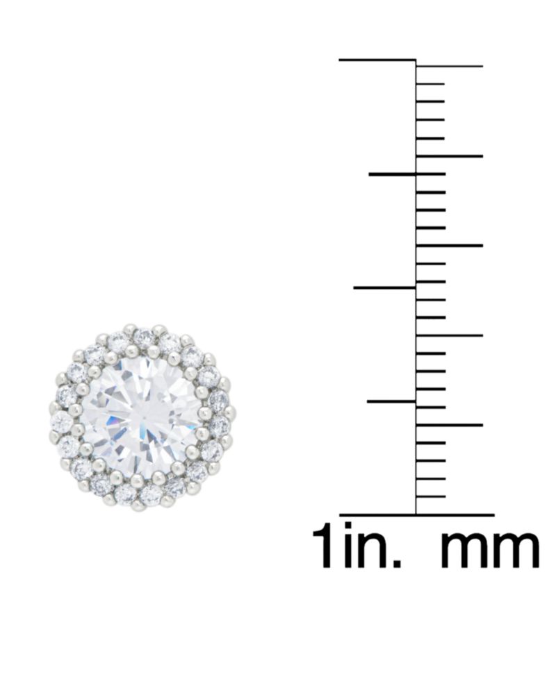 Women's Fine Silver Plated Round Halo Cubic Zirconia Stud Earrings
