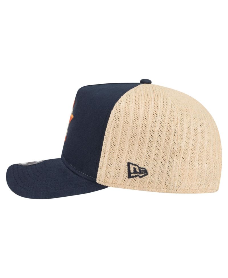 Men's Navy/Natural Houston Astros Grained 9FIFTY A-Frame Trucker Adjustable Hat