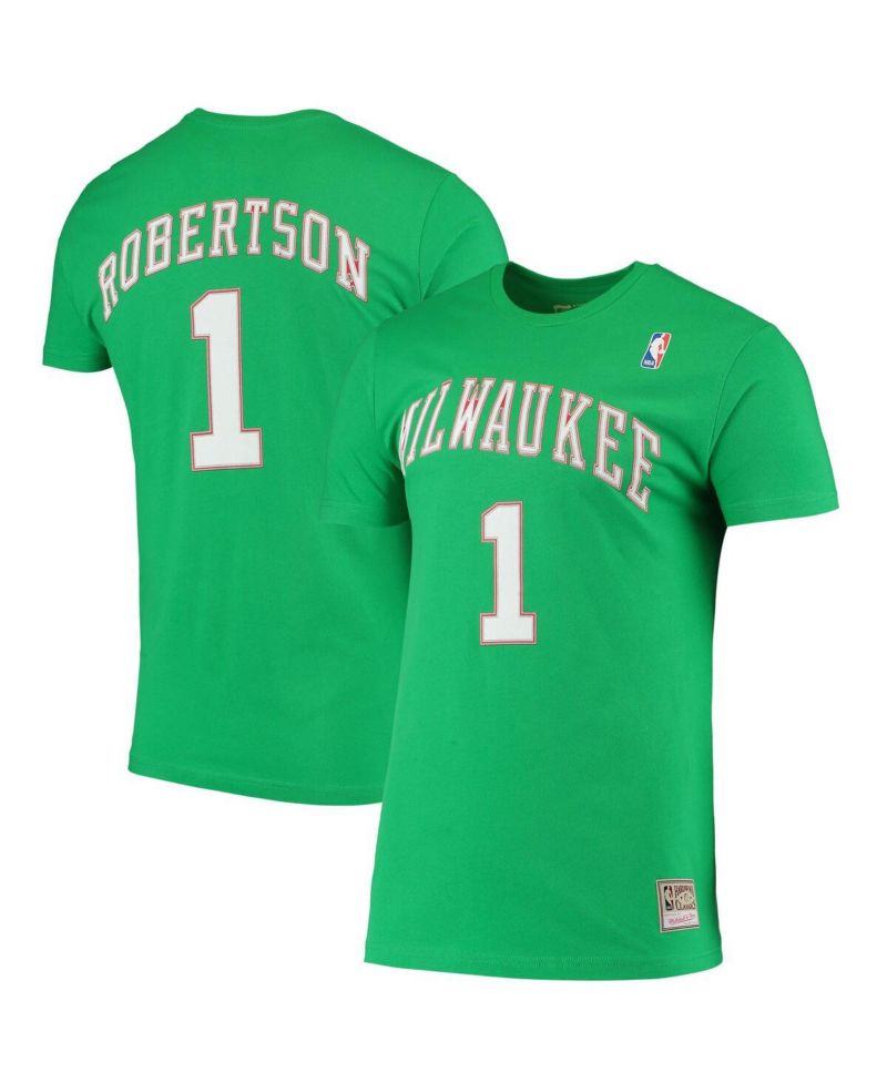 Men's Oscar Robertson Green Milwaukee Bucks Hardwood Classics Stitch Name & Number T-Shirt