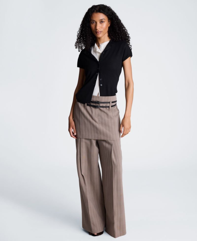 Women's Plaid Fly-Front Double-Belt Mini Skirt