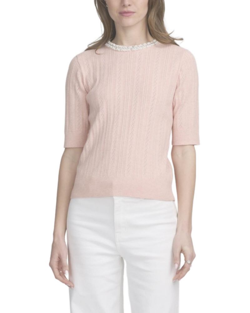 Women's Fine Gauge Embellished Neck Top