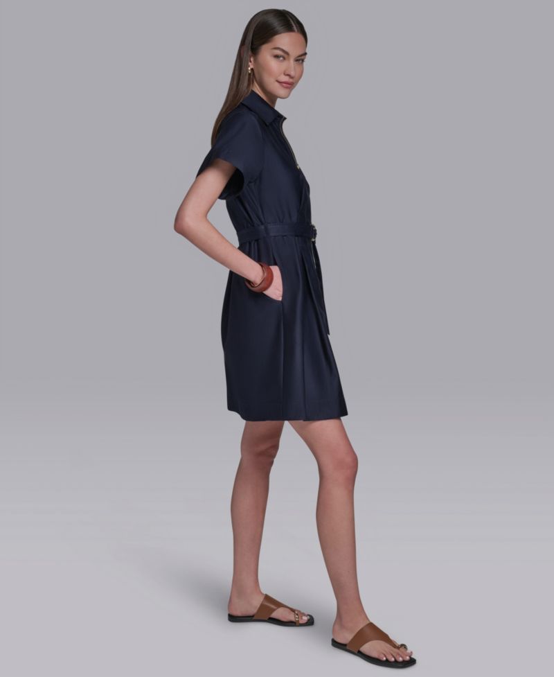 Women's Collared Zip-Front Midi Shirt Dress